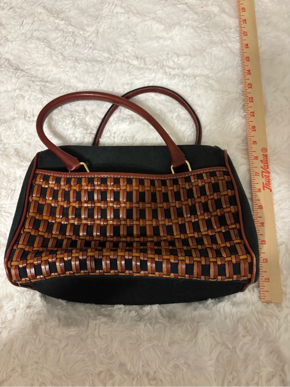 Valerie Stevens Black Brown Woven Leather Handbag Satchel Y2K